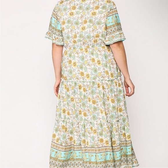 GiGio Boho Floral Print Ruffle Maxi Dress In Mint Mix. NWT! Sz M & L - Picture 6 of 13